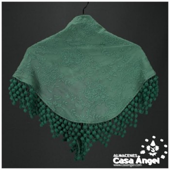 MANTÓN BORDADO CON MADROÑOS VERDE ADULTO