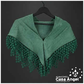 MANTÓN BORDADO CON MADROÑOS VERDE ADULTO