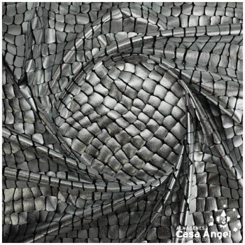 LYCRA NEGRA CON ESTAMPADO PLATA FOIL DE COCODRILO 150cm