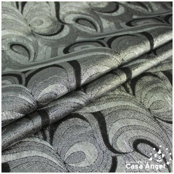 BROCADO LAMÉ CON CURVAS TRIBALES DE PLATA 112cm