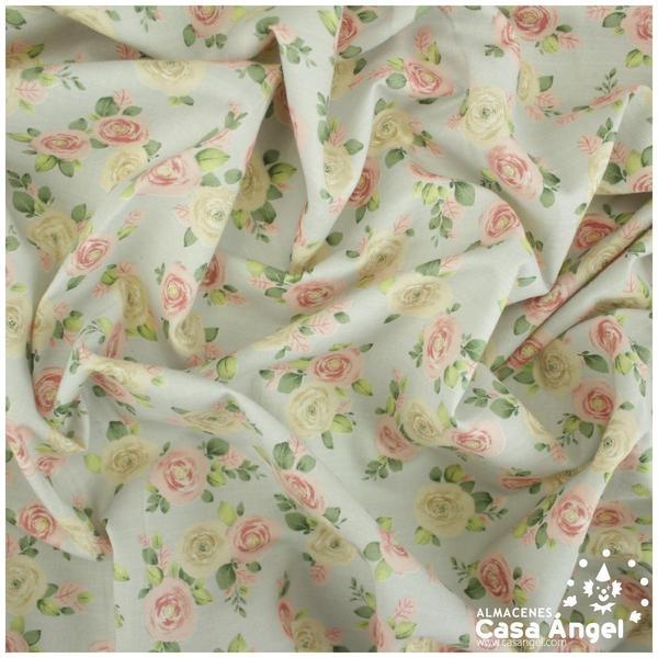VIYELA ESTAMPADA DE ROSAS SERIE MITSURIN CELESTE 150cm