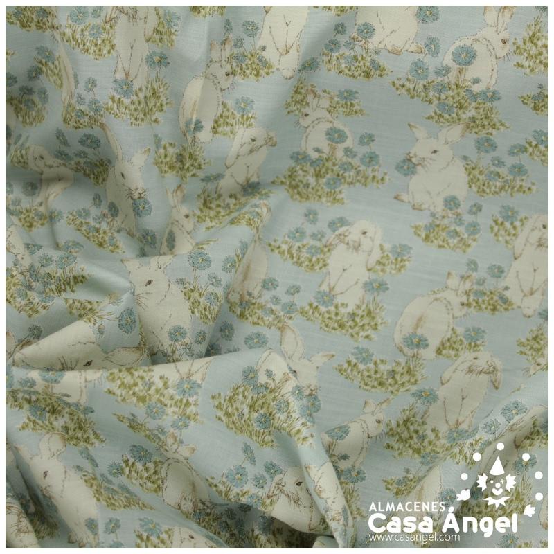 VIYELA ESTAMPADA DE CONEJOS SERIE MITSURIN CELESTE 150cm