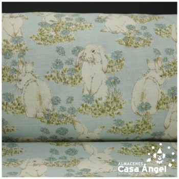 VIYELA ESTAMPADA DE CONEJOS SERIE MITSURIN CELESTE 150cm