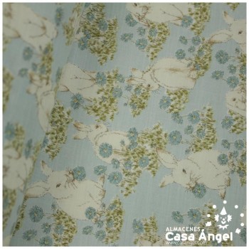 VIYELA ESTAMPADA DE CONEJOS SERIE MITSURIN CELESTE 150cm