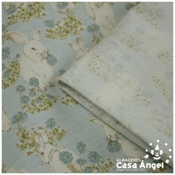 VIYELA ESTAMPADA DE CONEJOS SERIE MITSURIN CELESTE 150cm
