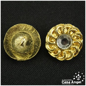 BOTÓN METALIZADO CON PIEDRA CRISTAL CORONADA 10 UNIDADES