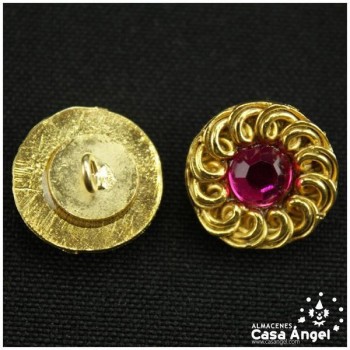 BOTÓN METALIZADO CON PIEDRA FUCSIA CORONADA 10 UNIDADES