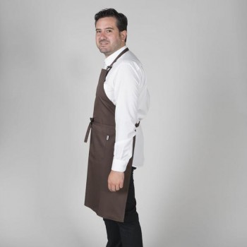DELANTAL MARRÓN CHOCOLATE CON PETO Y BOLSILLO 90x75cm TELA SARGA