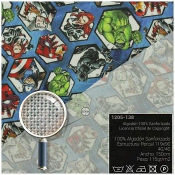 TELA ALGODÓN PERCAL LICENCIA 150cm CARAS MARVEL