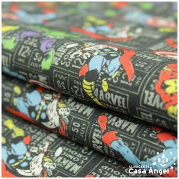 TELA ALGODÓN PERCAL LICENCIA 150cm MARVEL NEGRO