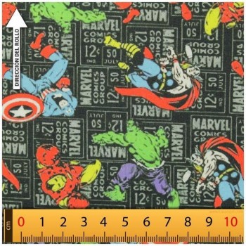 TELA ALGODÓN PERCAL LICENCIA 150cm MARVEL NEGRO
