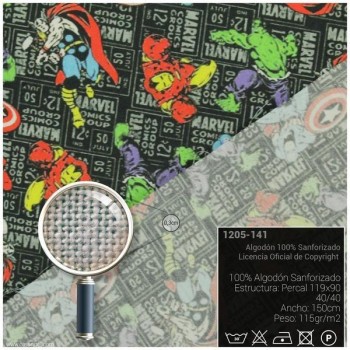 TELA ALGODÓN PERCAL LICENCIA 150cm MARVEL NEGRO