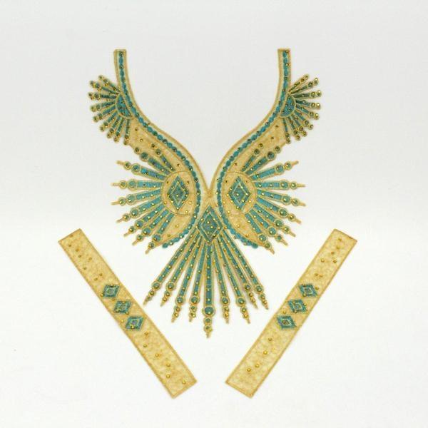 CUELLO TERMOADHESIVO LAMÉ CON PUÑO TURQUESA