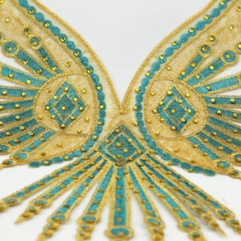 CUELLO TERMOADHESIVO LAMÉ CON PUÑO TURQUESA