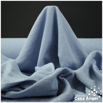 TELA MUSELINA AZUL CON PUNTOS DORADOS EN RELIEVE SERIE GINGA 150cm