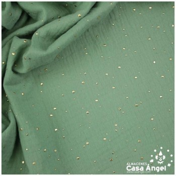 TELA MUSELINA VERDE MENTA CON PUNTOS DORADOS EN RELIEVE SERIE GINGA 150cm