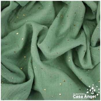 TELA MUSELINA VERDE MENTA CON PUNTOS DORADOS EN RELIEVE SERIE GINGA 150cm
