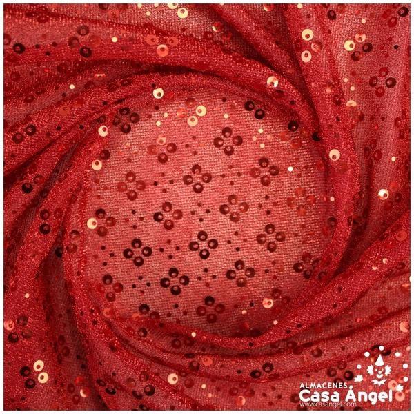PUNTO LAMÉ ROJO CON PATRÓN DE LENTEJUELAS SERIE CARMEN 150cm