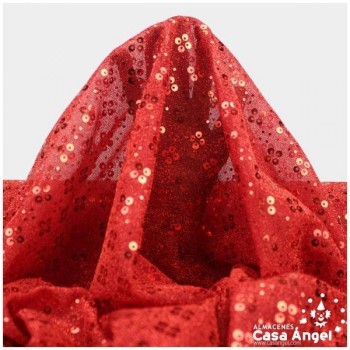 PUNTO LAMÉ ROJO CON PATRÓN DE LENTEJUELAS SERIE CARMEN 150cm