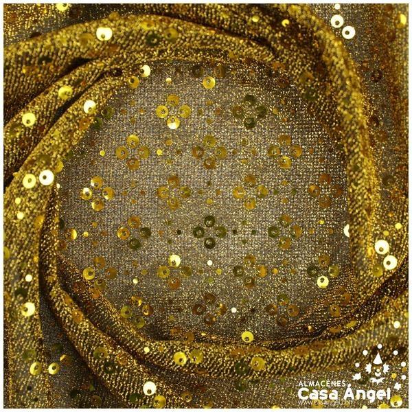 PUNTO LAMÉ DORADO CON PATRÓN DE LENTEJUELAS SERIE CARMEN 150cm