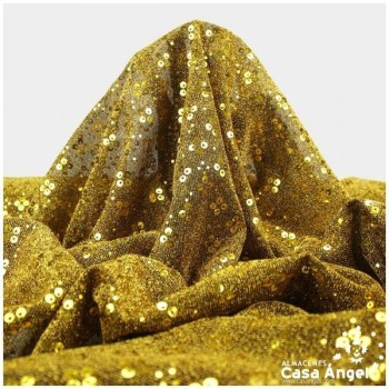 PUNTO LAMÉ DORADO CON PATRÓN DE LENTEJUELAS SERIE CARMEN 150cm