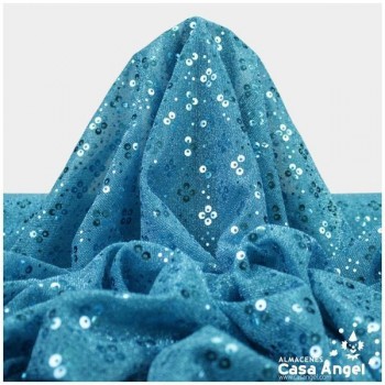 PUNTO LAMÉ TURQUESA CON PATRÓN DE LENTEJUELAS SERIE CARMEN 150cm