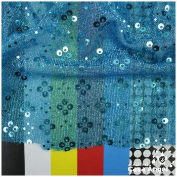PUNTO LAMÉ TURQUESA CON PATRÓN DE LENTEJUELAS SERIE CARMEN 150cm