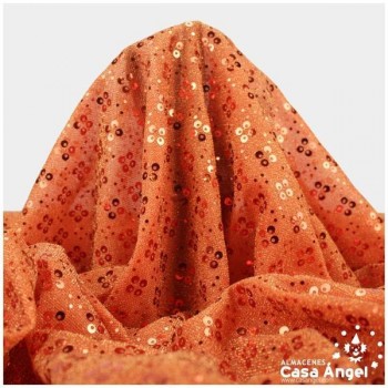 PUNTO LAMÉ NARANJA CON PATRÓN DE LENTEJUELAS SERIE CARMEN 150cm