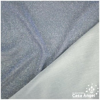 TELA LAMÉ TRIPLE CAPA CON BRILLO ANGULADO GRIS Y AZUL SERIE NEBULOSA 150cm