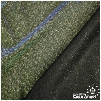 TELA LAMÉ TRIPLE CAPA CON BRILLO ANGULADO VERDE Y AZUL SERIE NEBULOSA 150cm