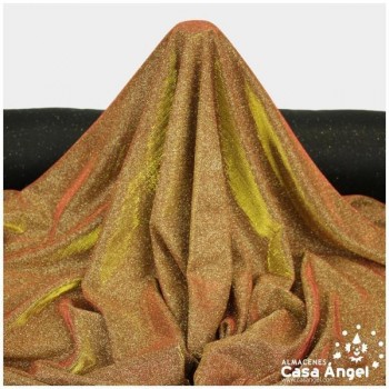TELA LAMÉ TRIPLE CAPA CON BRILLO ANGULADO COBRE Y ORO SERIE NEBULOSA 150cm