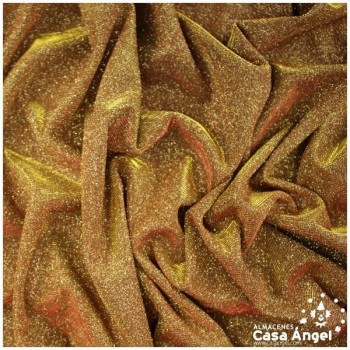 TELA LAMÉ TRIPLE CAPA CON BRILLO ANGULADO COBRE Y ORO SERIE NEBULOSA 150cm