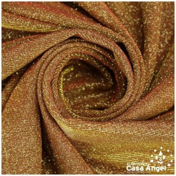 TELA LAMÉ TRIPLE CAPA CON BRILLO ANGULADO COBRE Y ORO SERIE NEBULOSA 150cm