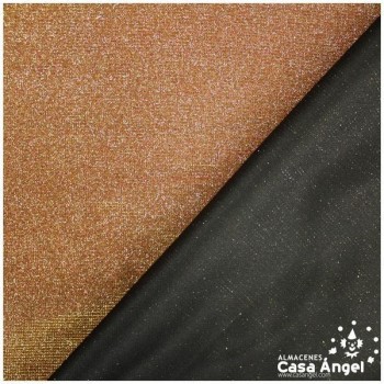 TELA LAMÉ TRIPLE CAPA CON BRILLO ANGULADO COBRE Y ORO SERIE NEBULOSA 150cm