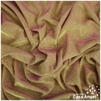 TELA LAMÉ TRIPLE CAPA CON BRILLO ANGULADO MALVA Y ORO SERIE NEBULOSA 150cm