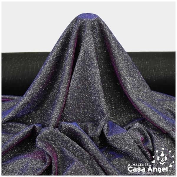 TELA LAMÉ TRIPLE CAPA CON BRILLO ANGULADO AZUL Y FUCSIA SERIE NEBULOSA 150cm