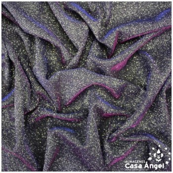 TELA LAMÉ TRIPLE CAPA CON BRILLO ANGULADO AZUL Y FUCSIA SERIE NEBULOSA 150cm