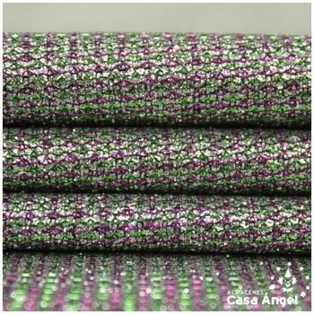 PUNTO LAMÉ VERDE Y FUCSIA CON GLITTER SERIE GALA 150cm