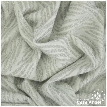 TELA DE PUNTO ELÁSTICO BLANCO CON PATRÓN DE LÚREX PLATA SERIE JET 150cm
