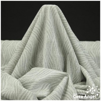TELA DE PUNTO ELÁSTICO BLANCO CON PATRÓN DE LÚREX PLATA SERIE JET 150cm