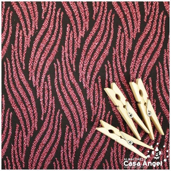 TELA DE PUNTO ELÁSTICO NEGRO CON PATRÓN DE LÚREX FUCSIA SERIE JET 150cm