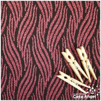 TELA DE PUNTO ELÁSTICO NEGRO CON PATRÓN DE LÚREX FUCSIA SERIE JET 150cm