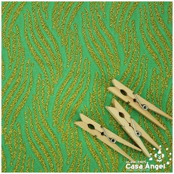 TELA DE PUNTO ELÁSTICO VERDE CON PATRÓN DE LÚREX ORO SERIE JET 150cm