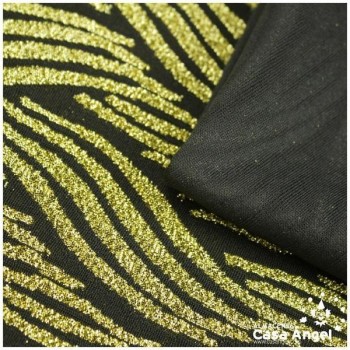 TELA DE PUNTO ELÁSTICO NEGRO CON PATRÓN DE LÚREX ORO SERIE JET 150cm