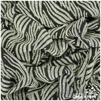 TELA DE PUNTO ELÁSTICO NEGRO CON PATRÓN DE LÚREX PLATA SERIE JET 150cm