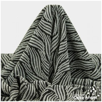 TELA DE PUNTO ELÁSTICO NEGRO CON PATRÓN DE LÚREX PLATA SERIE JET 150cm