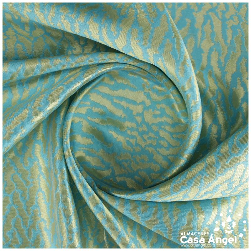 JACQUARD ANIMAL PRINT FELINO EN CIELO Y ORO SERIE KAPLÁN 135cm