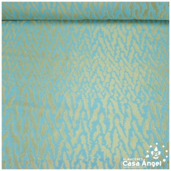 JACQUARD ANIMAL PRINT FELINO EN CIELO Y ORO SERIE KAPLÁN 135cm