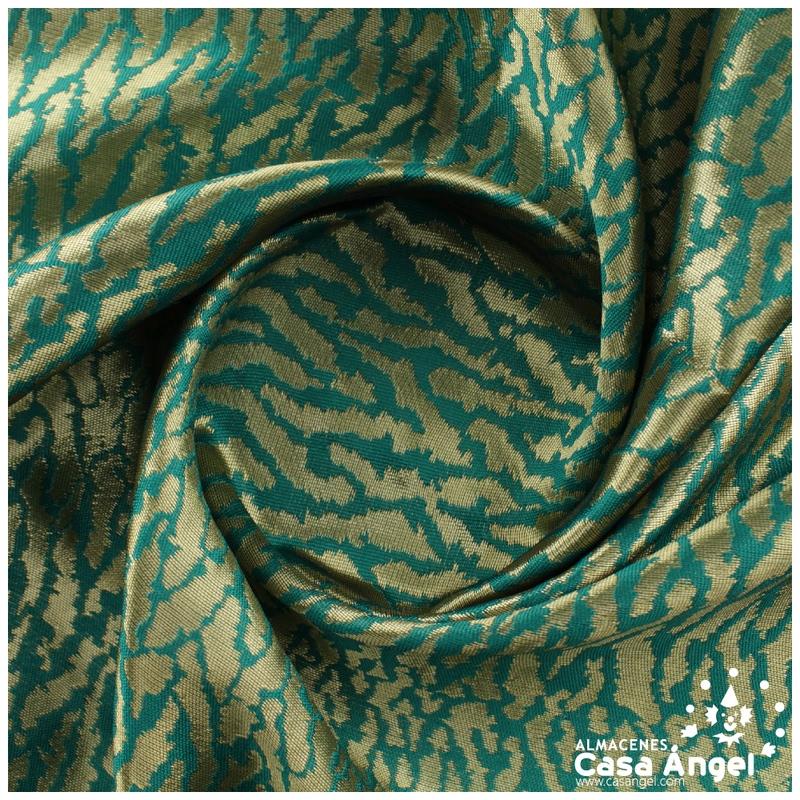 JACQUARD ANIMAL PRINT FELINO EN VERDE Y ORO SERIE KAPLÁN 135cm