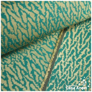 JACQUARD ANIMAL PRINT FELINO EN VERDE Y ORO SERIE KAPLÁN 135cm